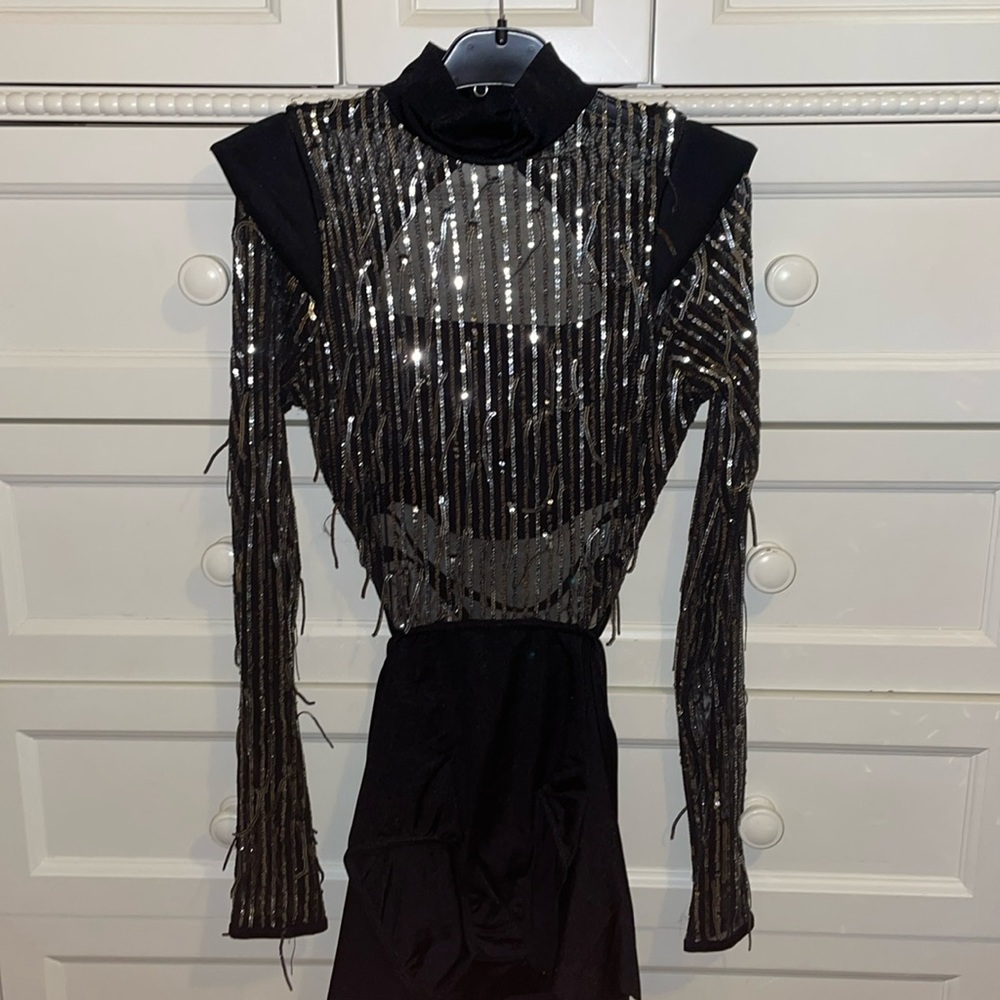 Long Sleeve Silver Leotard Dance Costume